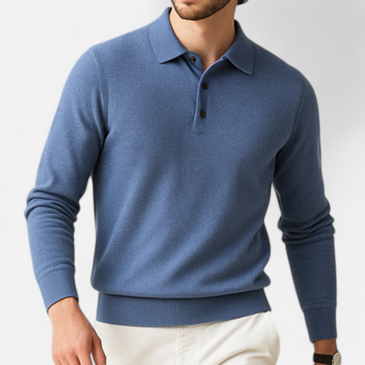 Elegant Men's Merino Wool Polo Sweater