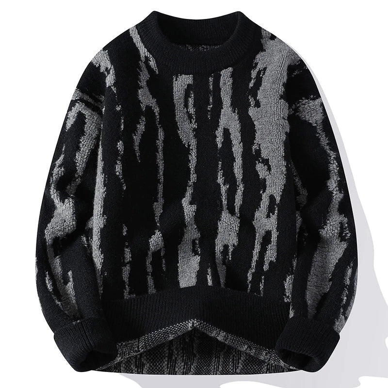Men's Abstract Dune Pattern Knit Sweater - Crewneck Midweight Knit Pullover