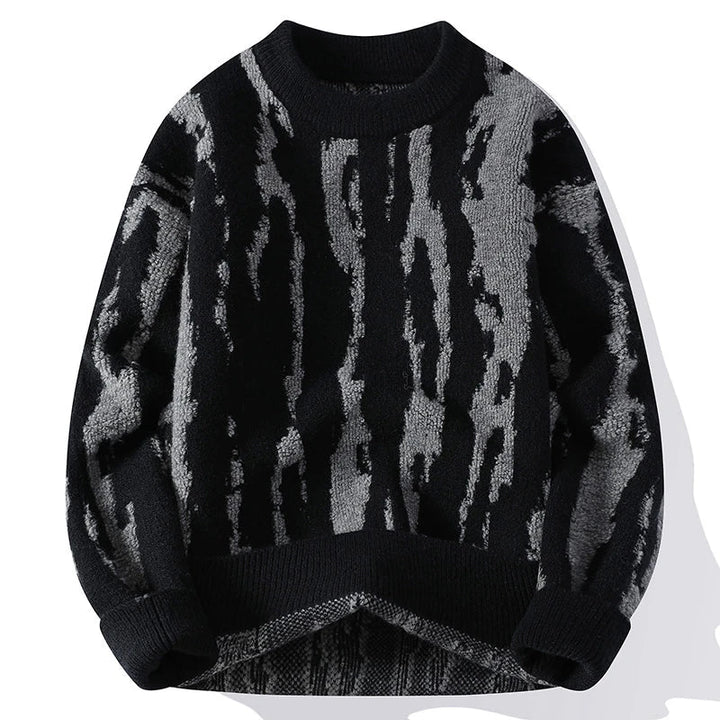 Men's Abstract Dune Pattern Knit Sweater - Crewneck Midweight Knit Pullover