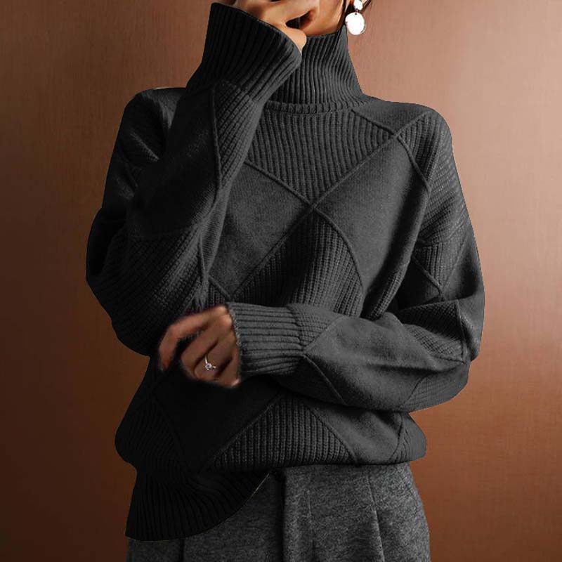 Structured Women's Turtleneck Sweater with Geometric Pattern - Soft and Elegant