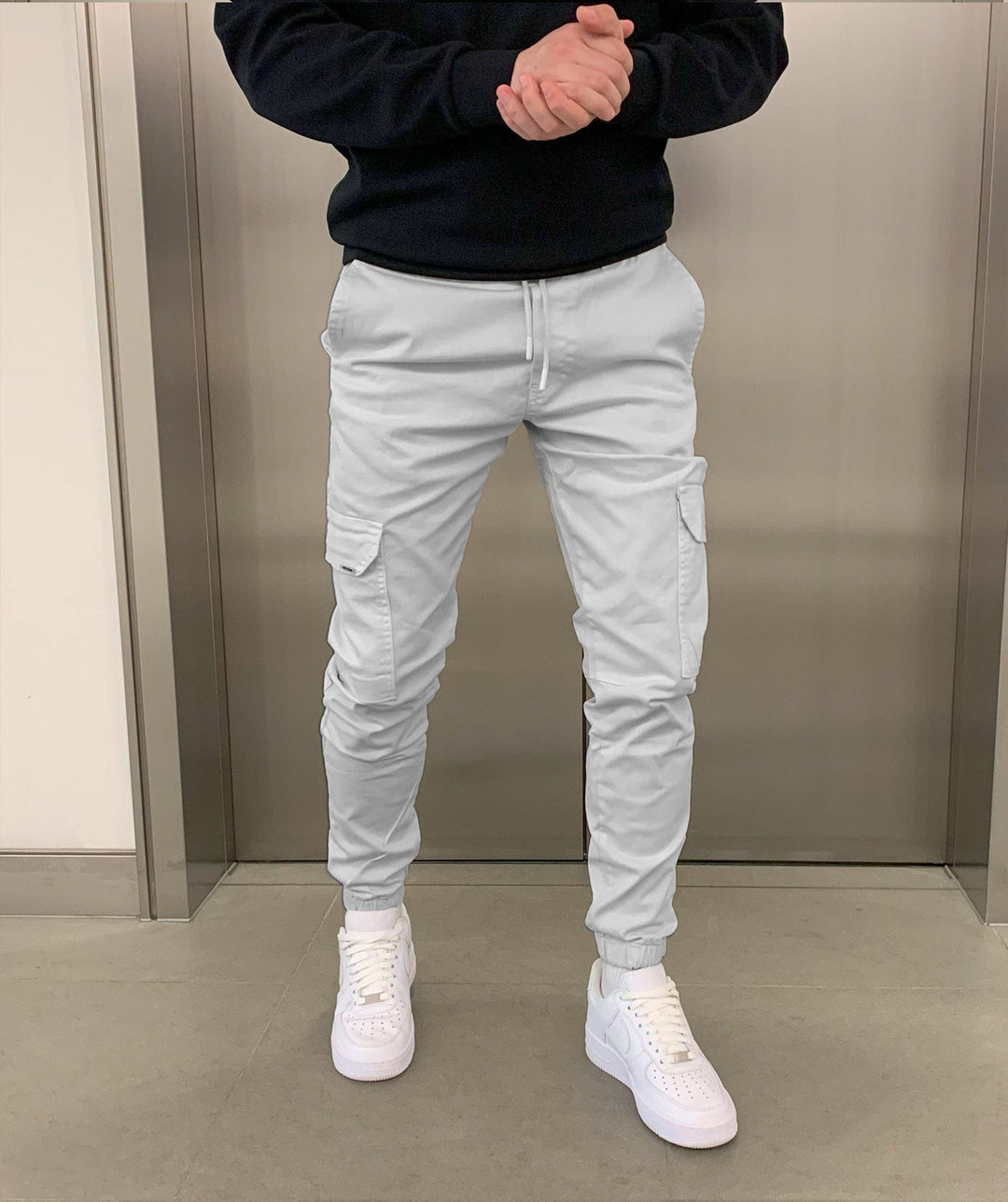 Men's Cargo Jogger Pants with Elastic Waistband - Streetstyle Cotton Blend