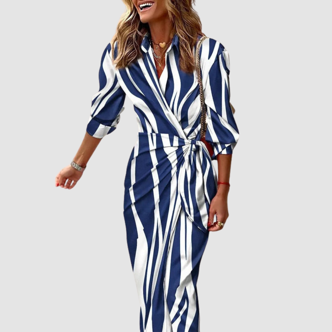 Elegant Striped Women's Midi Dress