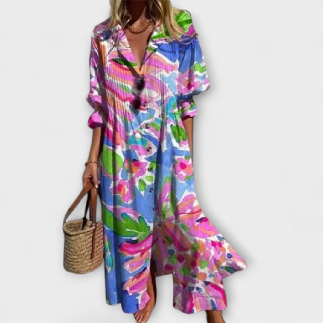 Flattering Women's Maxi Dress with Tummy Coverage - Flowy Fit