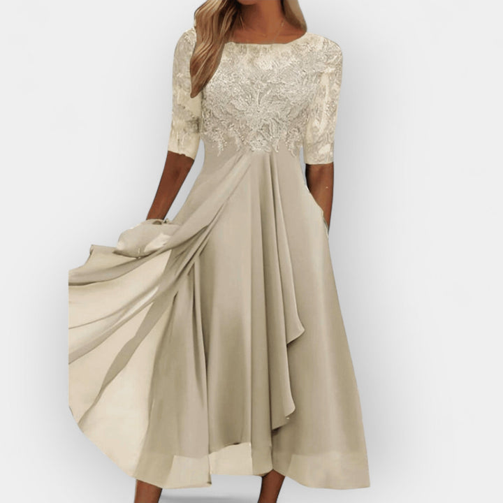 Elegant Women's Midi Dress with Feminine Silhouette - Versatile and Timeless