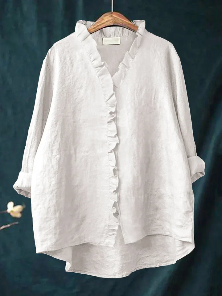 Casual Cotton-Linen Women's Ruffle Shirt