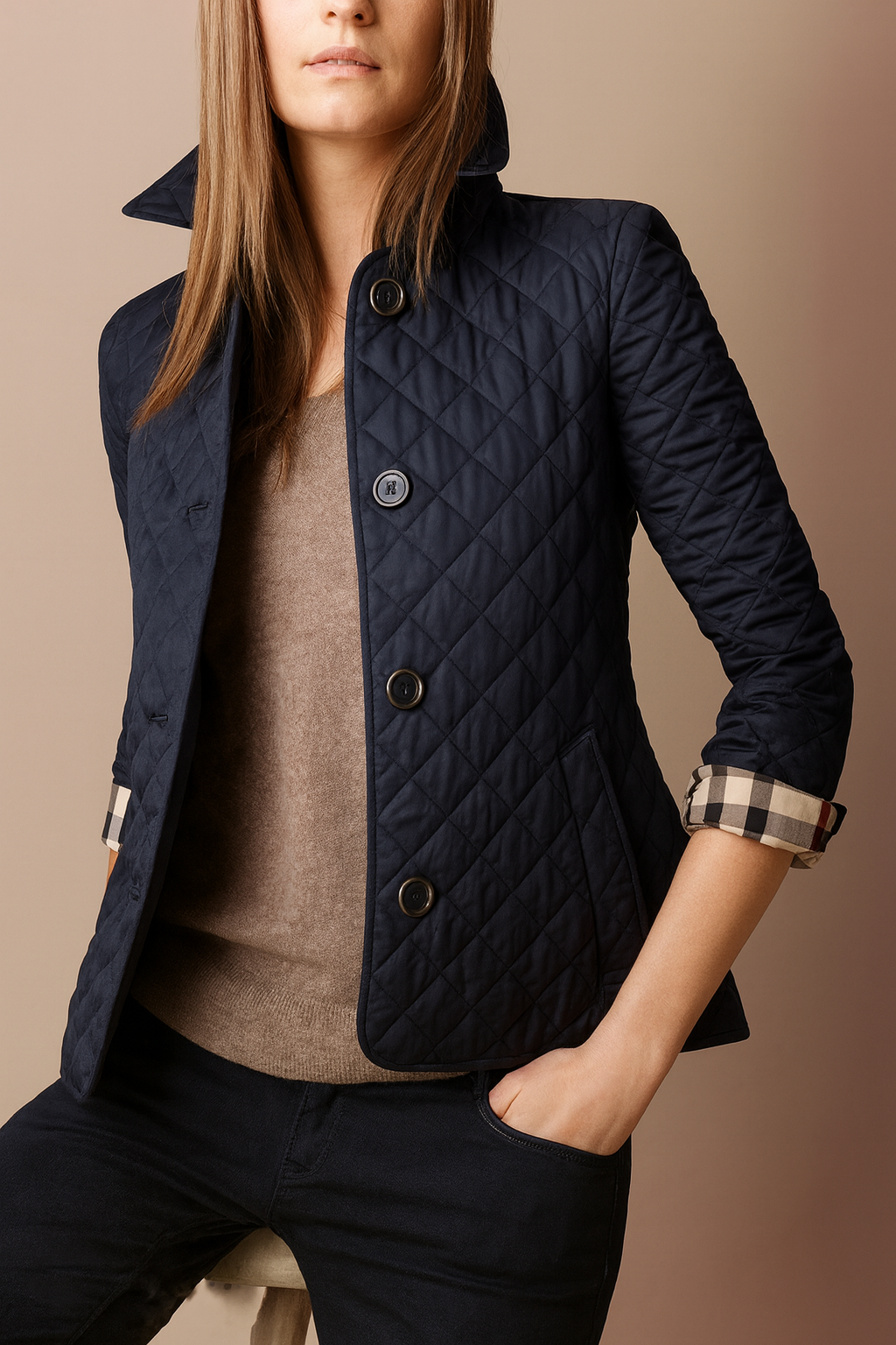 Elegant Women's Quilted Jacket with Buttons - Classic Winter Jacket for Office and Everyday Wear