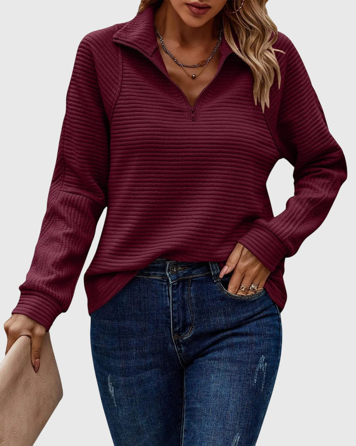 Elegant Women's Pullover with Zipper and V-Neck