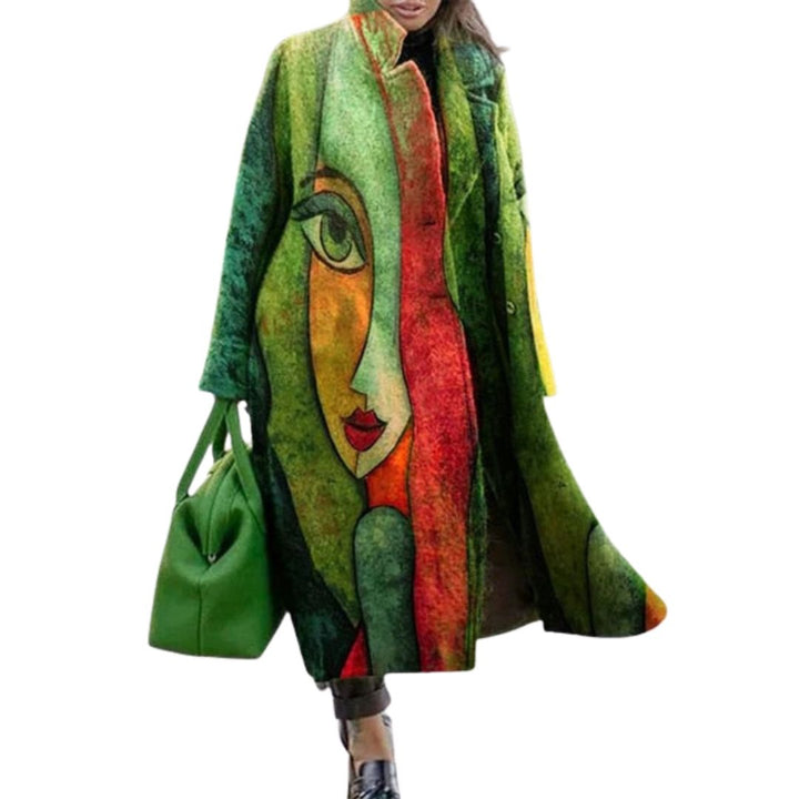 Elegant Oversized Women's Coat with Artistic Patterns