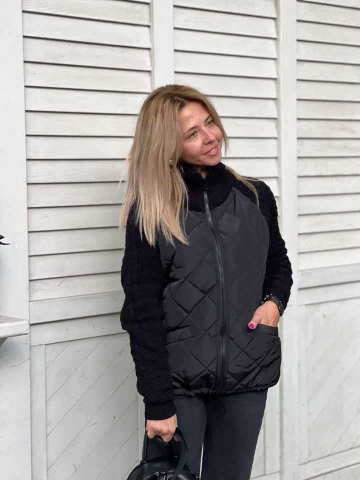 Women's Patchwork Knit Cardigan - Lightweight Winter Jacket