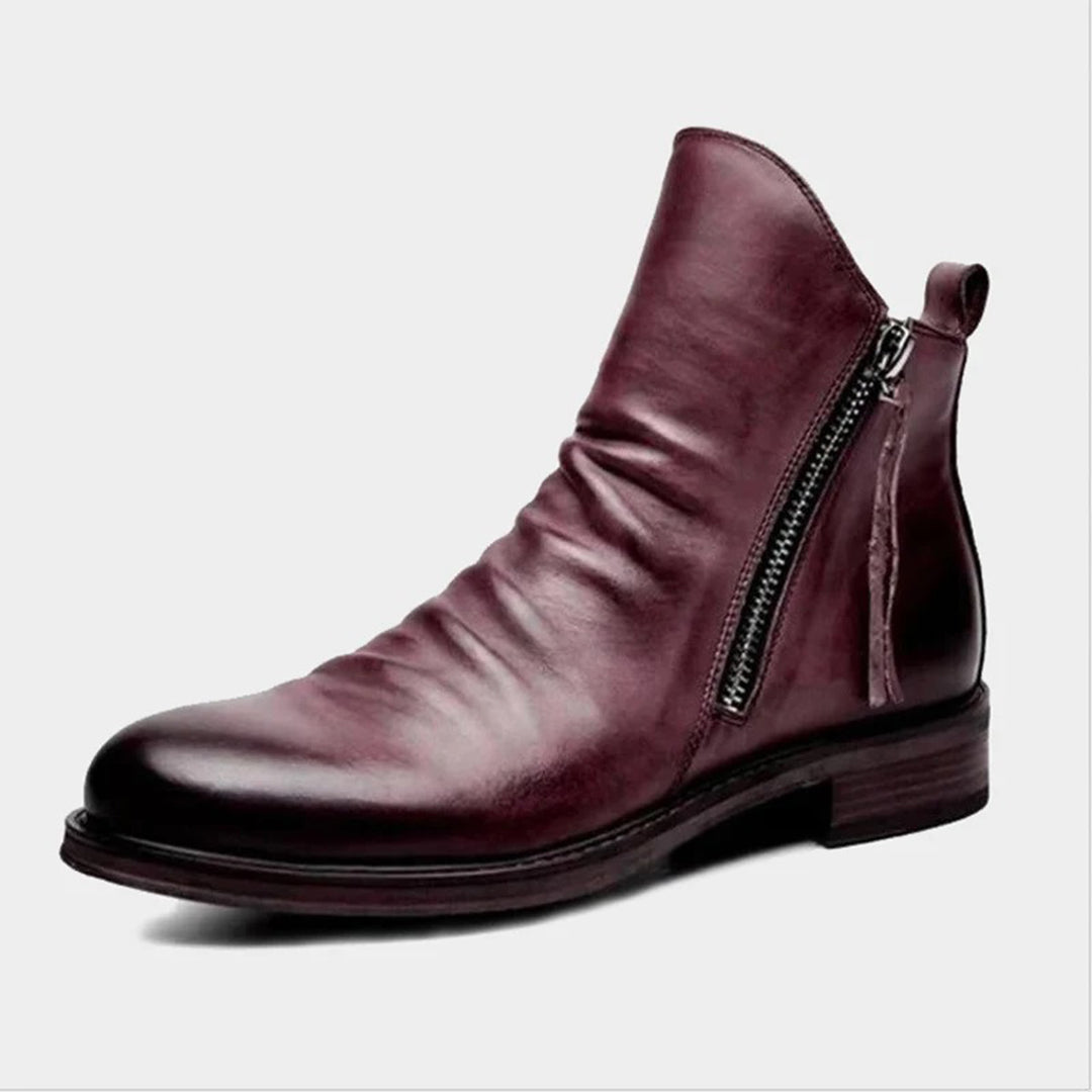 Men's Comfortable PU Leather Boots with Zipper - Non-Slip and Breathable