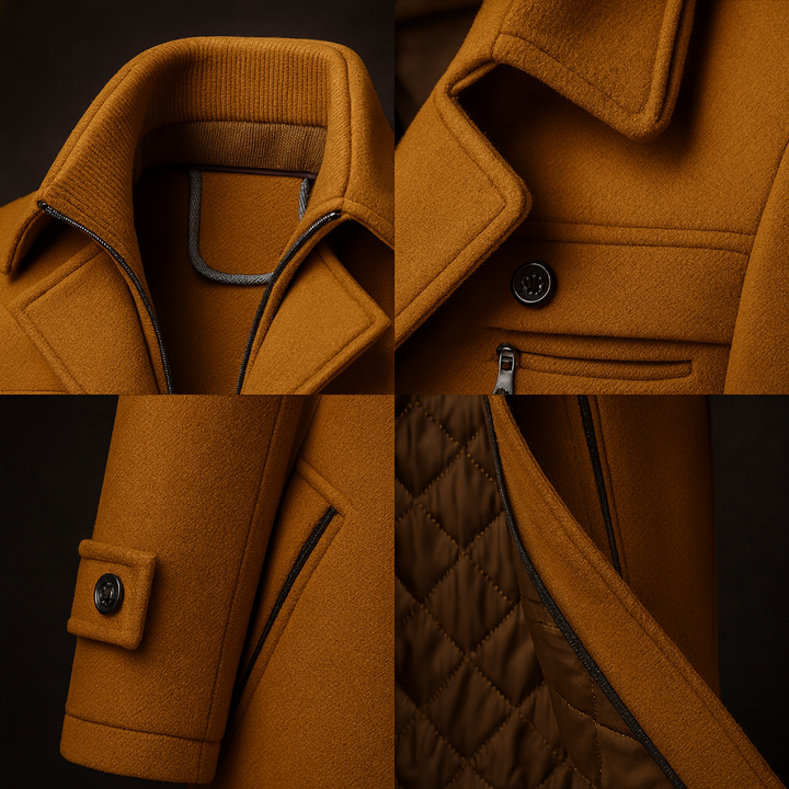 Men's Winter Coat with Textured Collar - Warm Lined and Durable