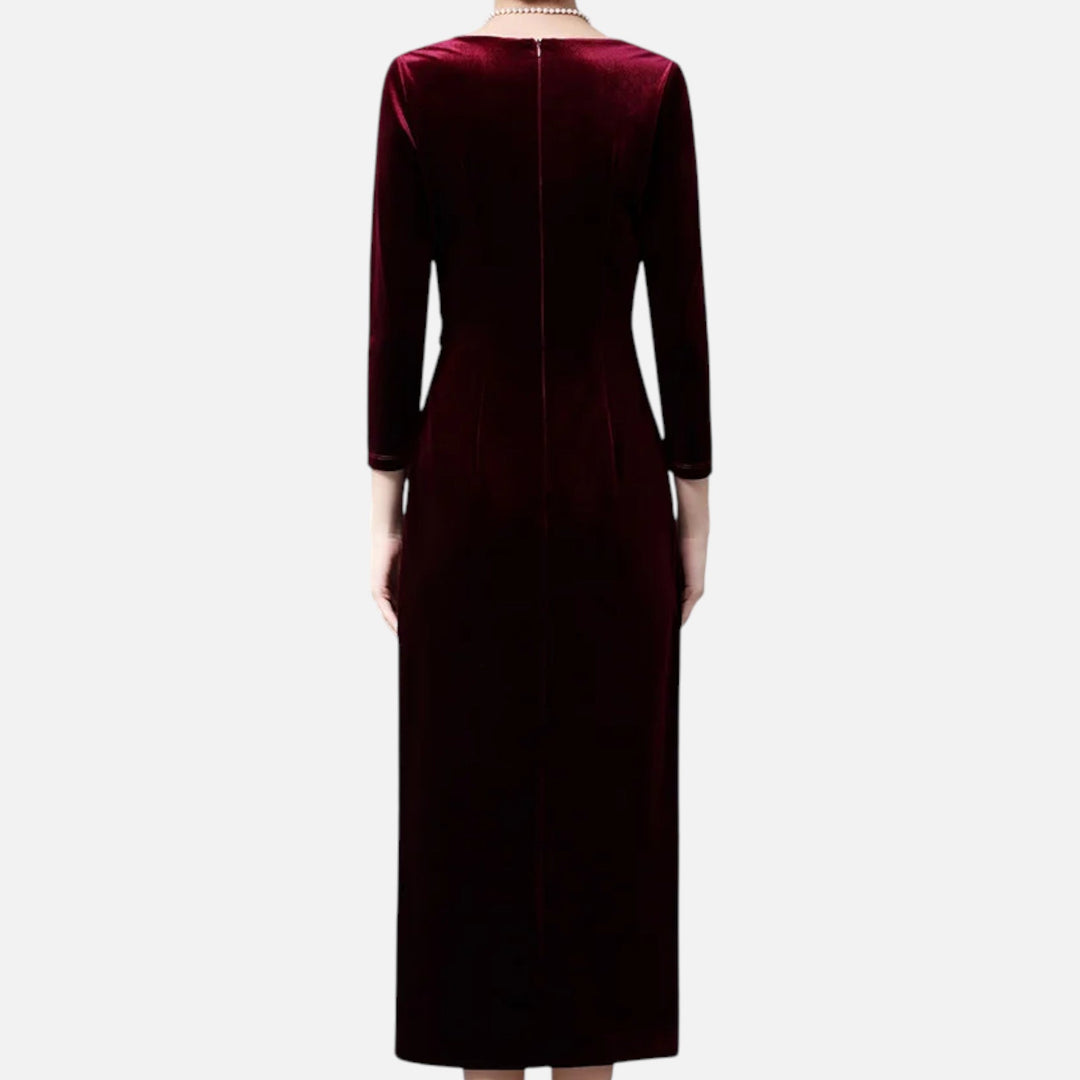 Women's Elegant Velvet Wrap Dress - Luxurious Draped Design
