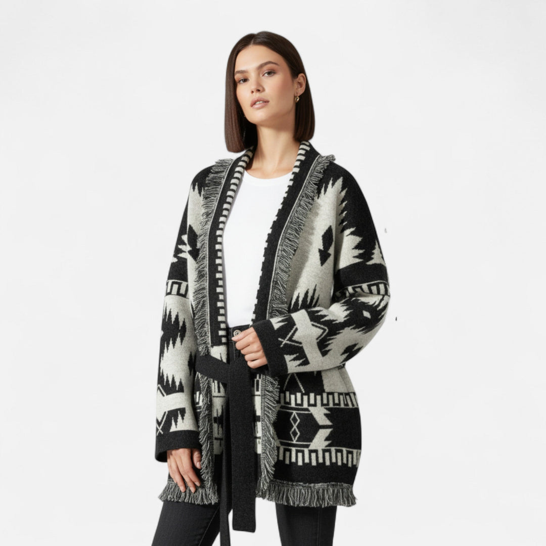 Luxurious Cashmere Jacquard Cardigan with Tassels for Women