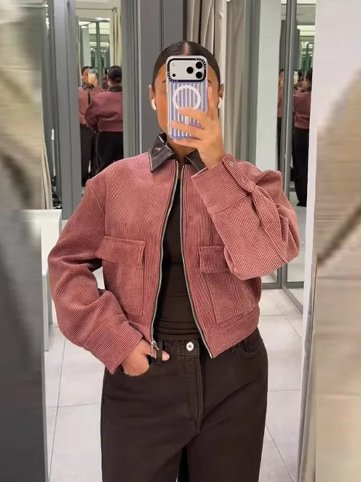 Stylish Cropped Zip-Up Women's Bomber Jacket