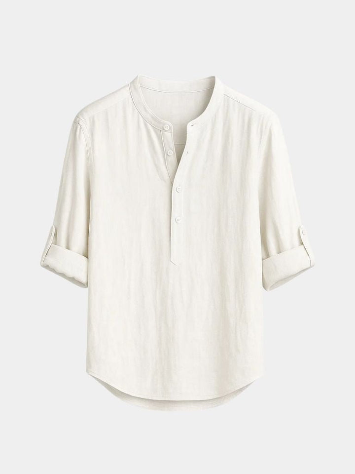 Casual Henry Neck Long Sleeve T-Shirt - Cross & Crown - Cross & Crown