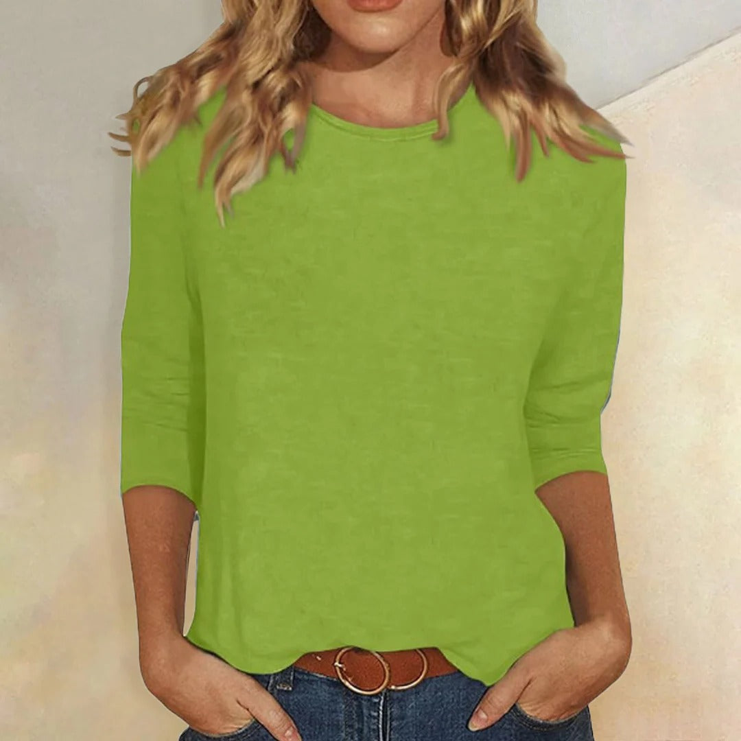 Casual Women's Crew Neck 3/4 Sleeve Everyday Top