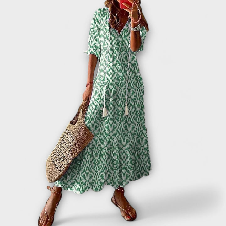 Women's Bohemian Maxi Dress with V-Neckline - Lightweight Summer Dress