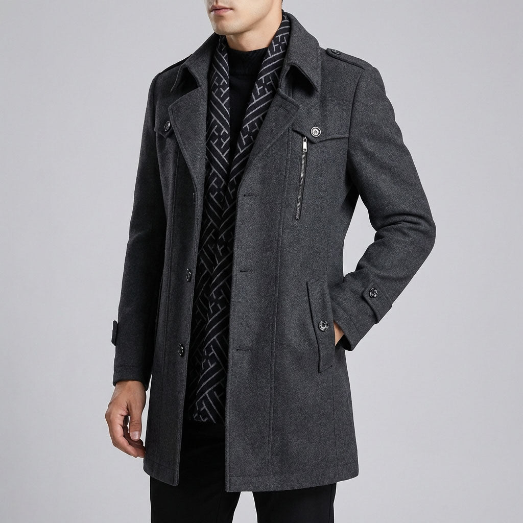 Elegant Warming Men's Wool-Blend Scarf Coat