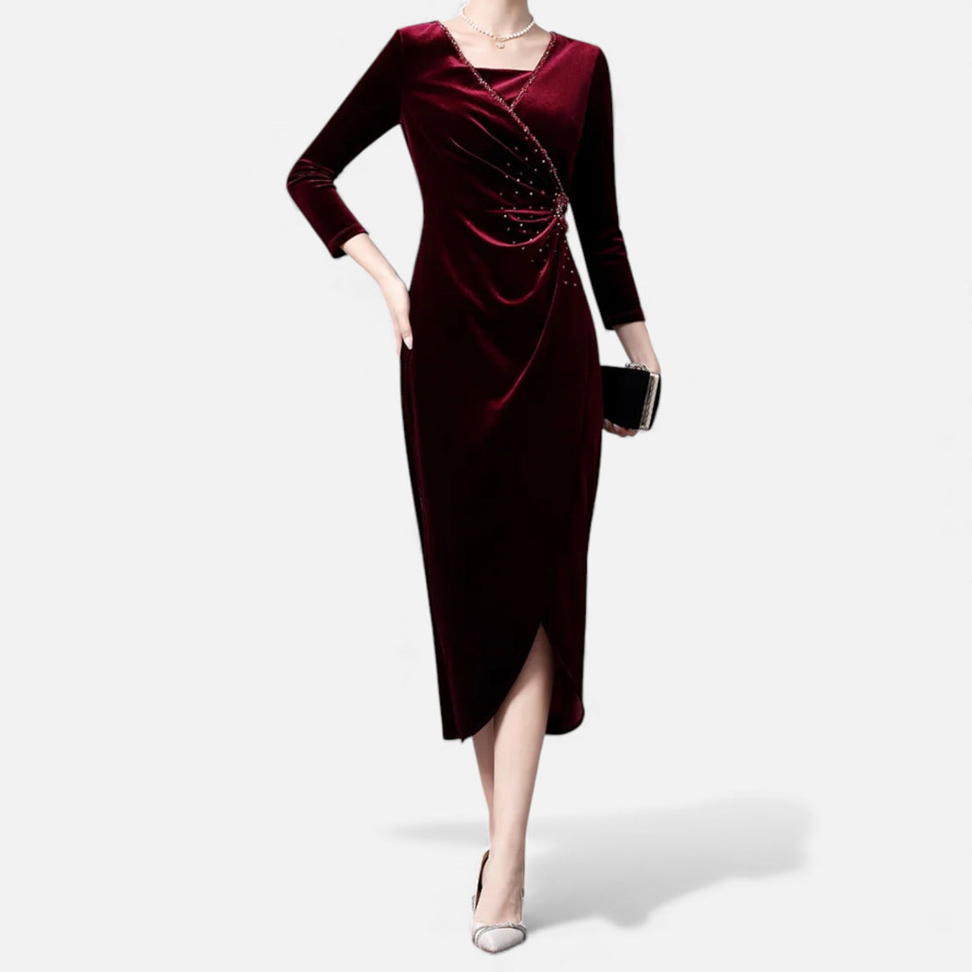 Women's Elegant Velvet Wrap Dress - Luxurious Draped Design