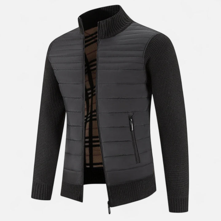 Men's Warm Fleece Patchwork Jacket with Stand Collar