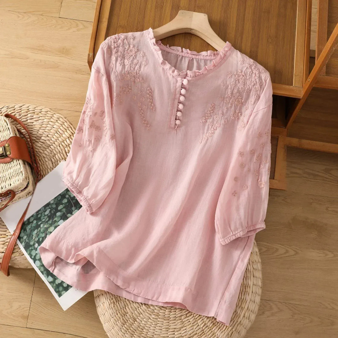 Elegant Embroidered Women's Button-Front Blouse