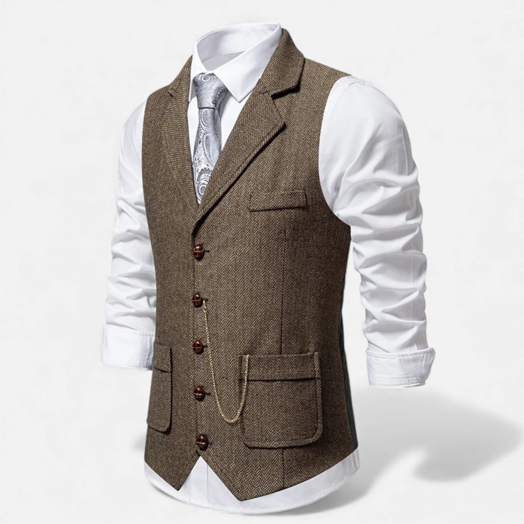 Vintage Tweed Men's Suit Vest with Lapel Chain