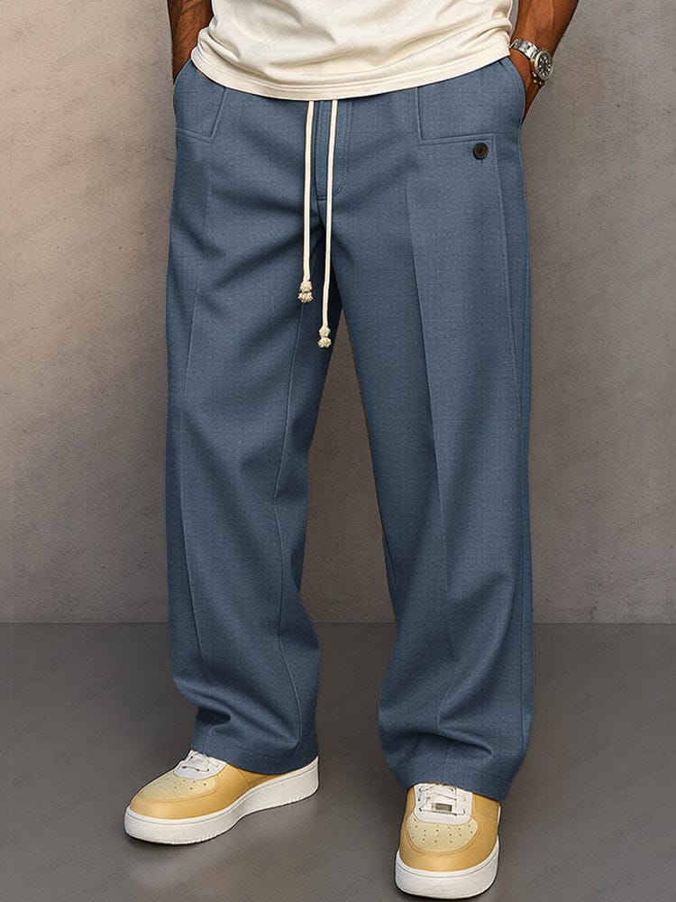 Men's Comfortable Wide-Leg Cotton Pants with Drawstring