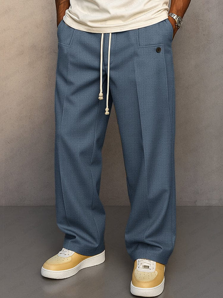 Men's Comfortable Wide-Leg Cotton Pants with Drawstring