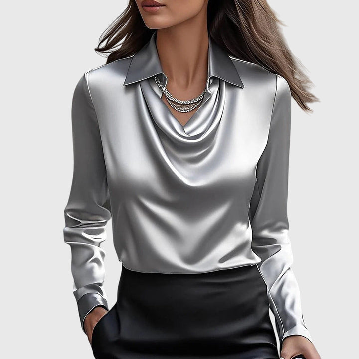 Elegant Women's Blouse with Pleated Neckline - Versatile and Chic