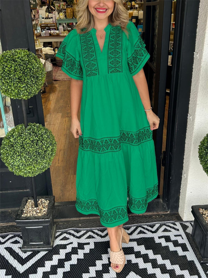 Elegant Bohemian V-Neck Women's Midi Dress