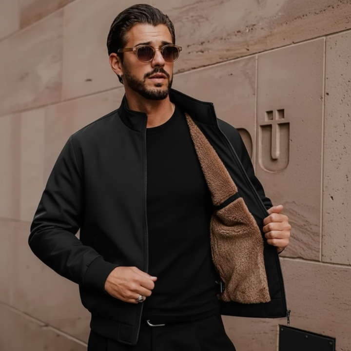 Men's Warm Fleece Winter Jacket - Lined Stand Collar Jacket with Zipper