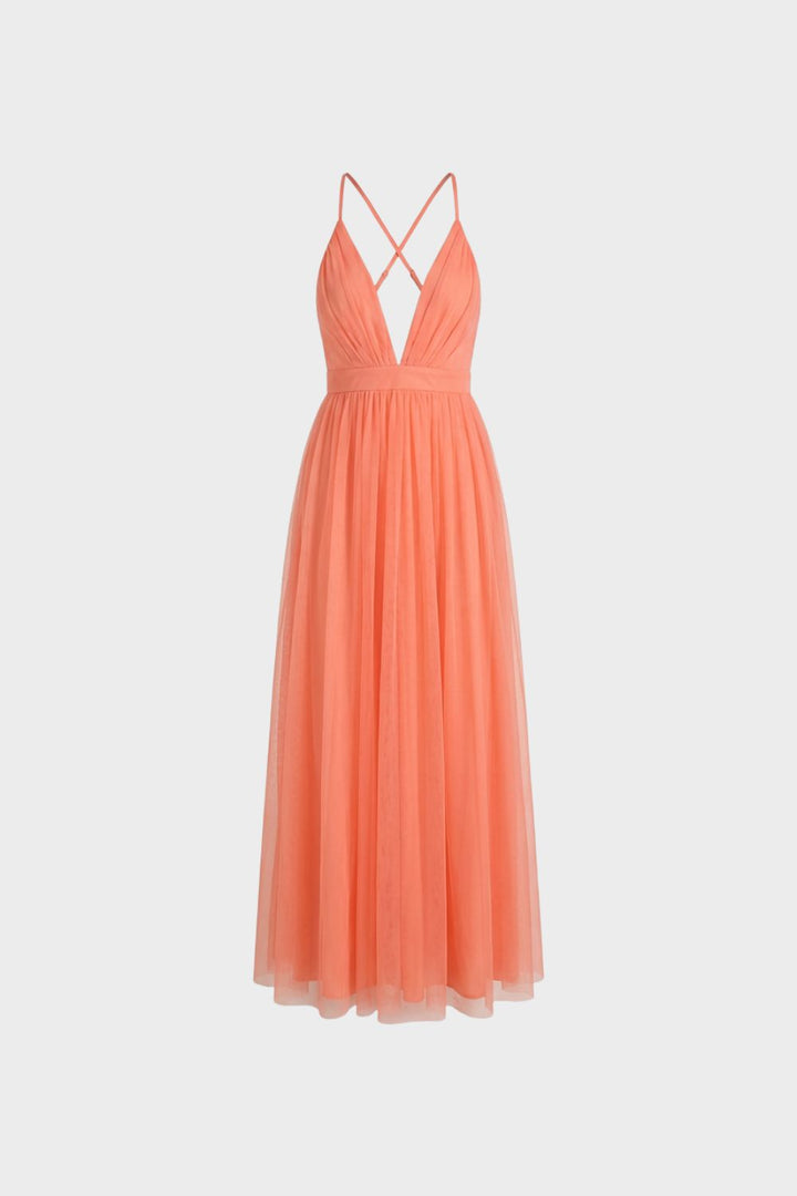 Elegant Flowing Women's Maxi Dress with V-Neck and Spaghetti Straps