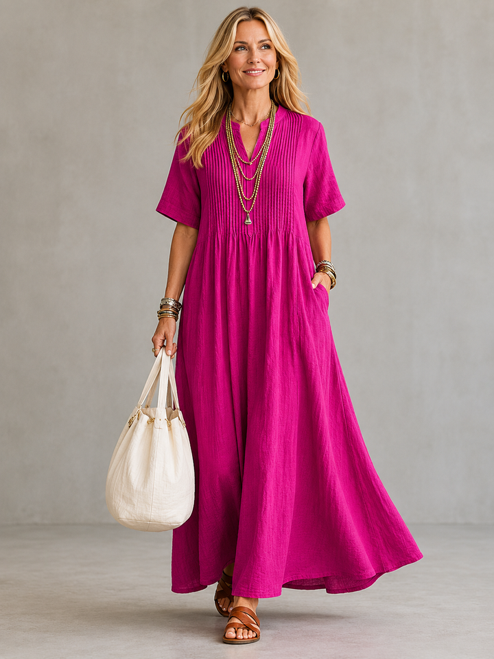 Elegant Breathable Women's Pleated Maxi Dress