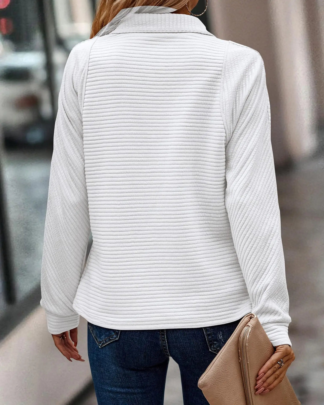 Elegant V-Neck Women's Sweater with Zip Detail