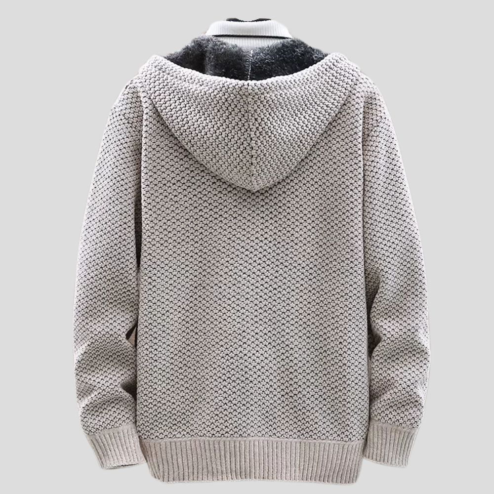 Men's Knit Hoodie with Fleece Lining and Zipper