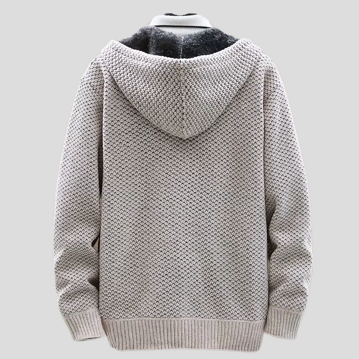 Men's Knit Hoodie with Fleece Lining and Zipper