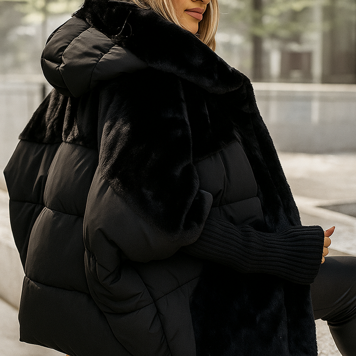 Women's Warm Puffer Jacket with Luxury Faux Fur Detail