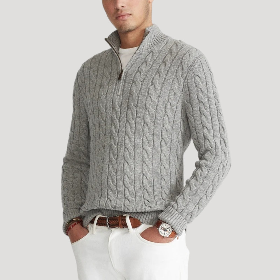 Men's Wool Cable-Knit Half-Zip Pullover Sweater