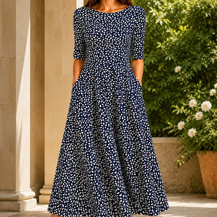 Adeline Printed Maxi Dress - Navy And Ivory Print
