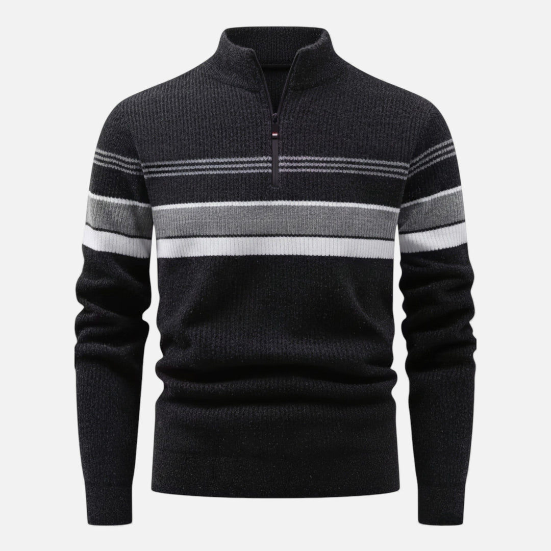 Men's Thick Striped Half-Zip Knit Sweater