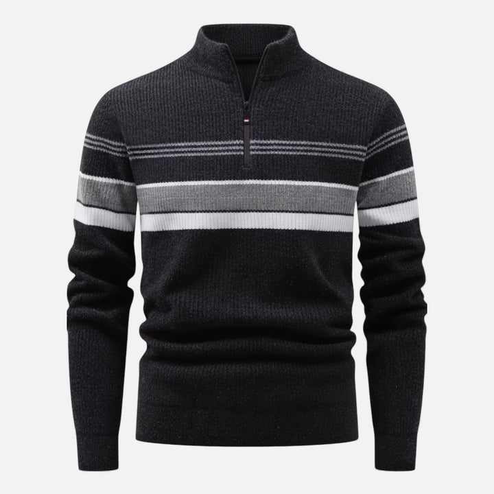 Men's Thick Striped Half-Zip Knit Sweater
