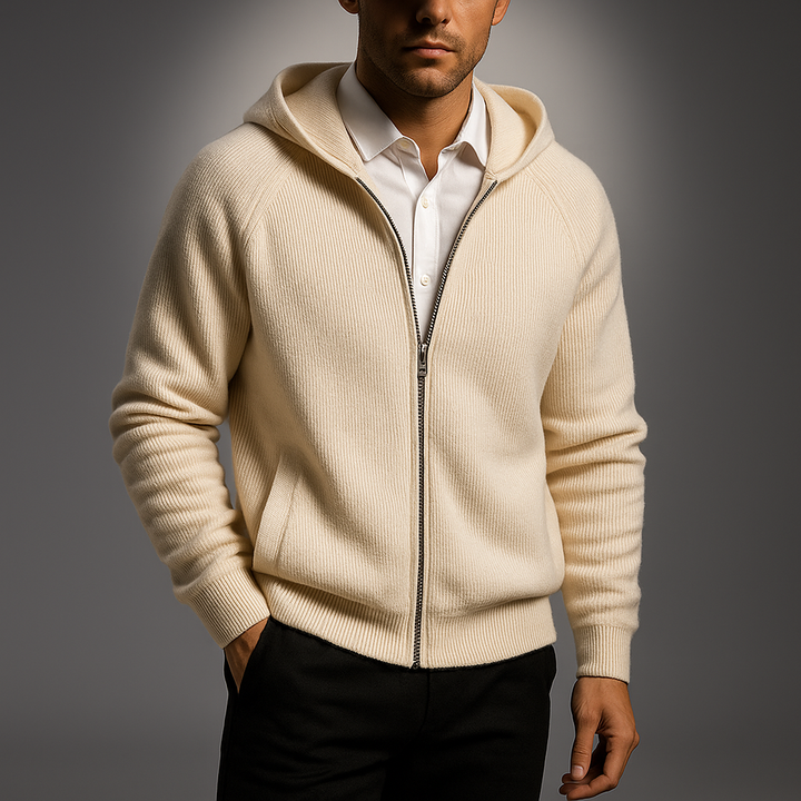 Men's Zip Pullover with Front Zipper - Elegant Knit Sweater for Business and Casual Wear