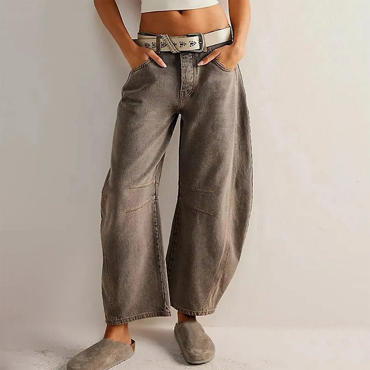 Women's Wide Leg Jeans with Relaxed Fit - Comfortable Wide-Leg Pants