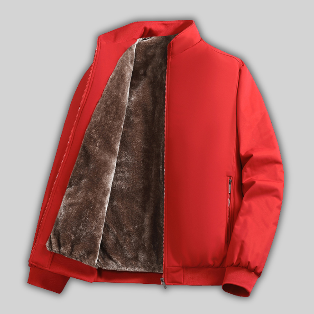 Men's Warm Fleece Winter Jacket - Lined Stand Collar Jacket with Zipper