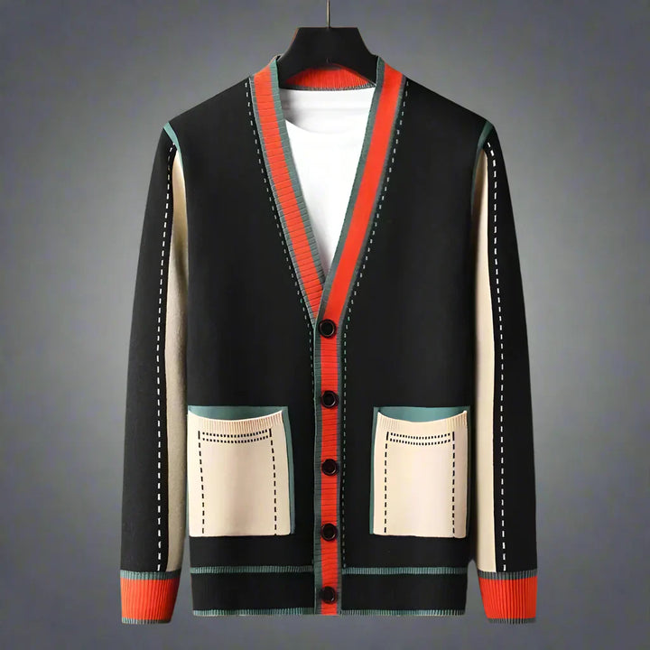 Structured Men's Cardigan with Panel Design - Modern Button-Front Knit Jacket