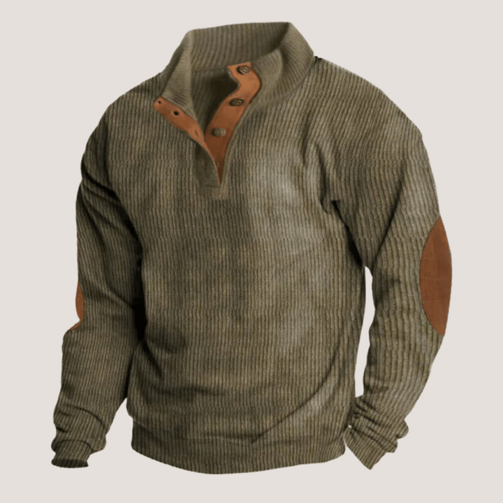 Ribbed Men's Sweater with Suede Elbow Patches