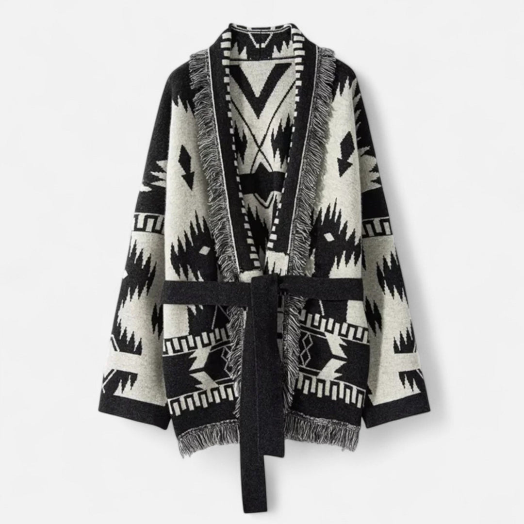 Luxurious Cashmere Jacquard Cardigan with Tassels for Women