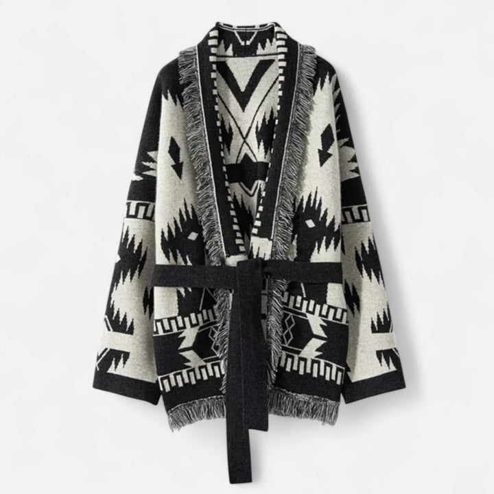 Luxurious Cashmere Jacquard Cardigan with Tassels for Women