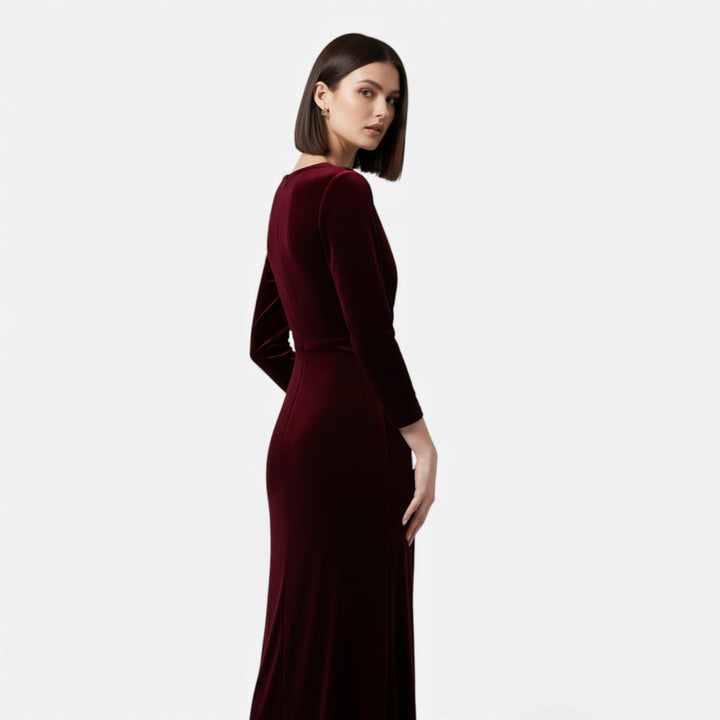 Women's Elegant Velvet Wrap Dress - Luxurious Draped Design