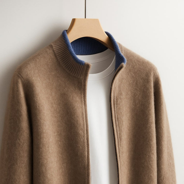 Elegant Men's Wool Zip Jacket - Minimalist Design for Business and Casual Wear